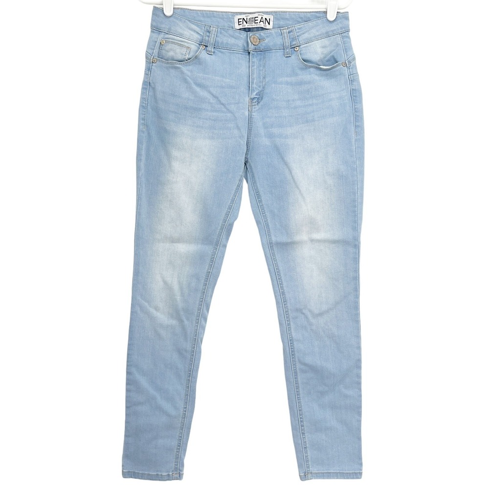 ENJEAN Women's Skinny Mid Rise Light Blue Stretch Comfort Denim Jeans Size 9